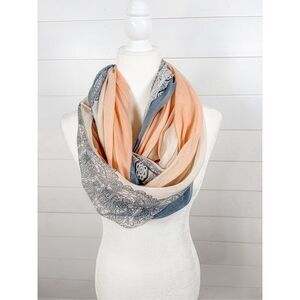 Women's Sheer Paisley Print Lightweight Infinity Scarf Peach Blue